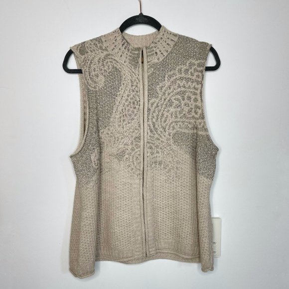 Coldwater Creek Sweaters - COLDWATER CREEK Paisley Zip Sweater Vest Taupe Wool Blend